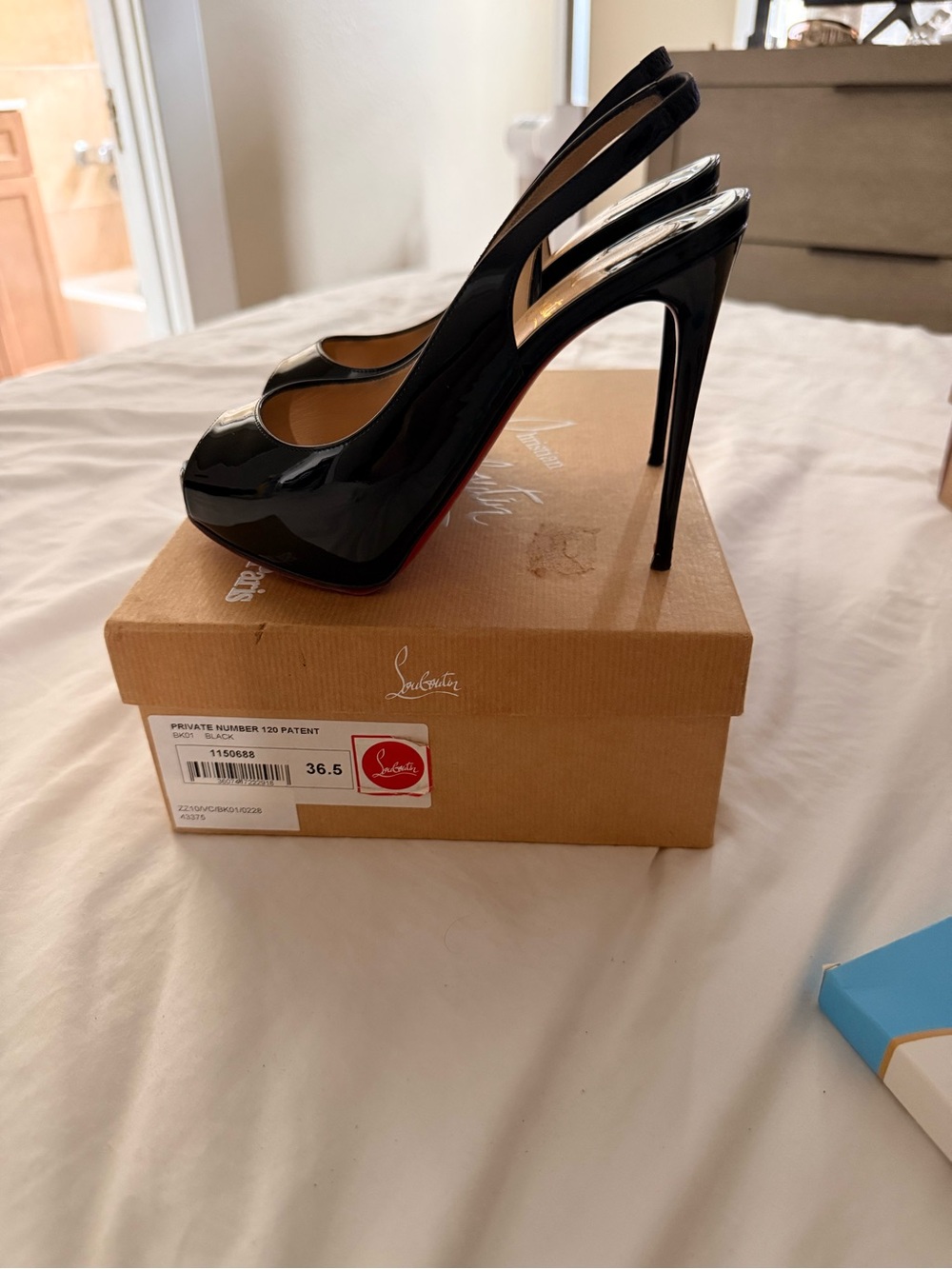 Christian Louboutin Black Patent Slingback Platform Stilettos 36.5